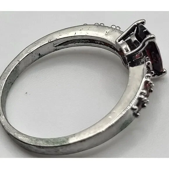 925 Red Garnet Silver Ring Size 10.5 - Picture 4 of 5